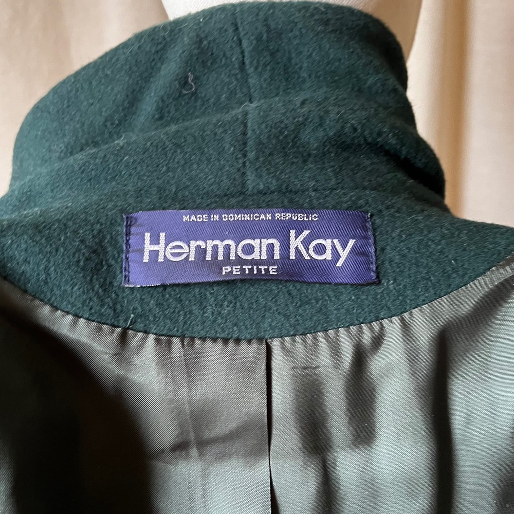Herman Kay Petite Green Wool Coat Sz 8P Double Breasted Vintage 90s - Picture 6 of 9